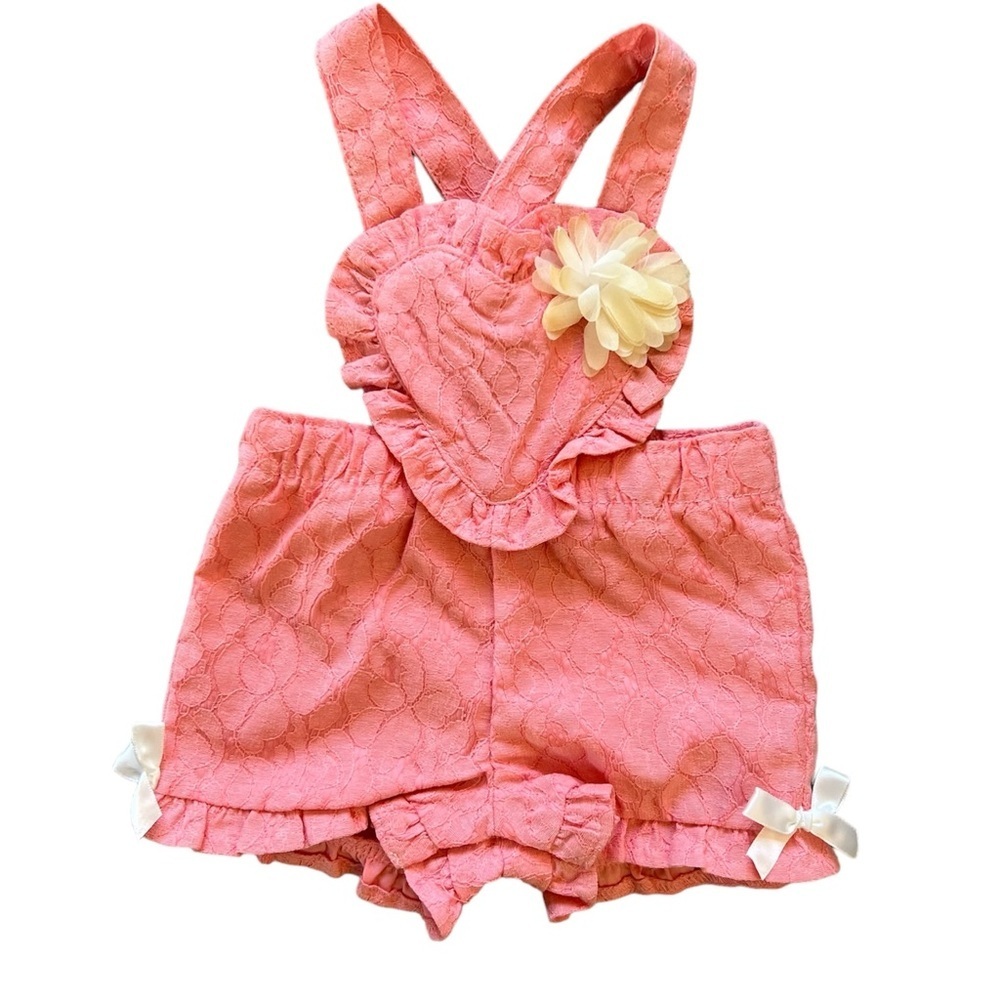 Boutique Baby Gir Pink Heart Floral Valentine’s Romper | 6-9M